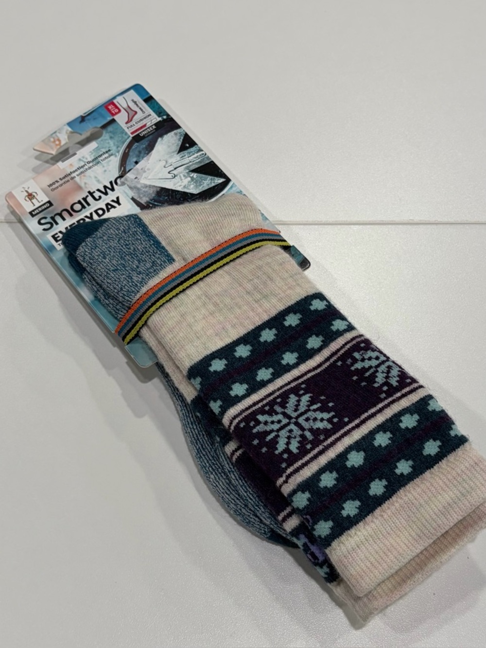 SmartWool Women's XL Everyday Cozy Snowflake Dream Socks NWT Blue Moonbeam
